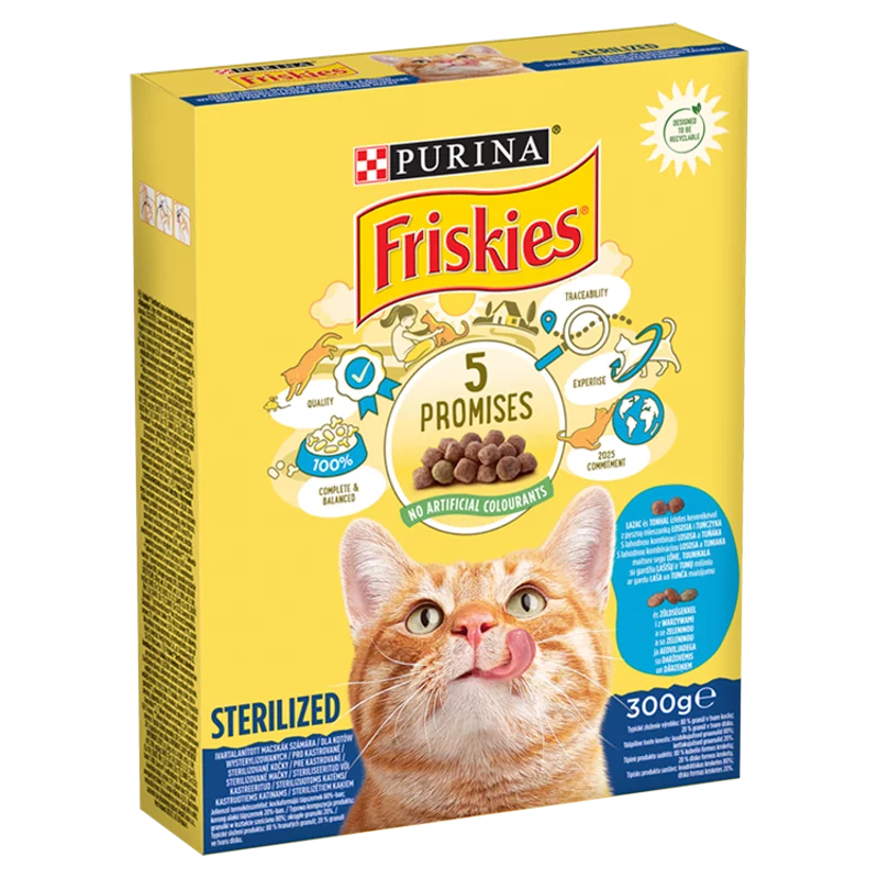 Purina Friskies Steril lazaccal és zöldségekkel száraz macskaeledel 300 g
