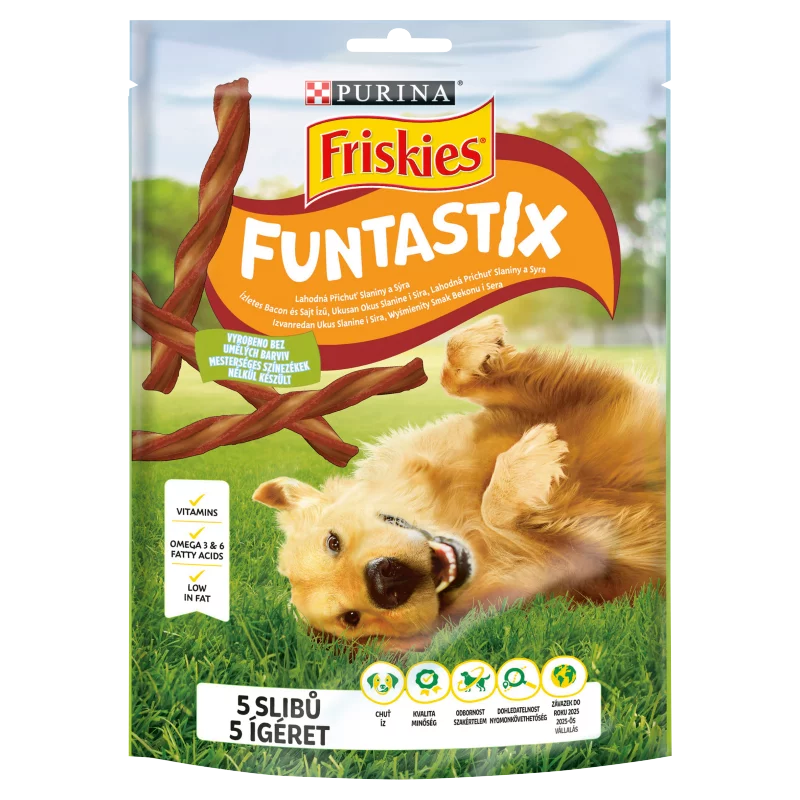 Purina Friskies Funtastix ízletes bacon és sajt ízesítésű kutya jutalomfalat 175 g