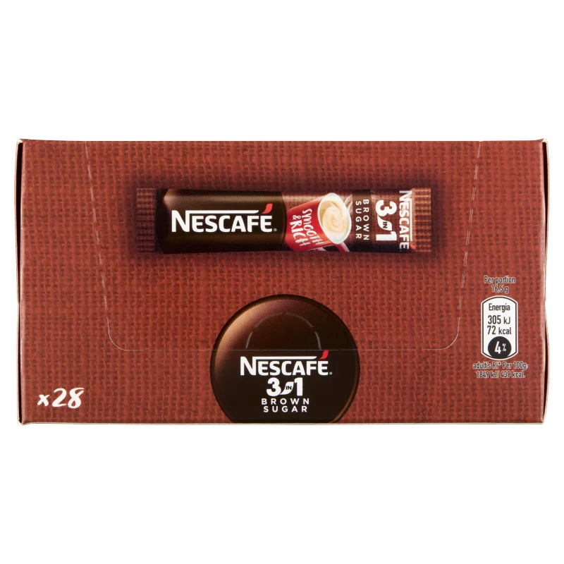 Nescafé 3in1 Brown Sugar azonnal oldódó kávéspecialitás barnacukorral 28 x 16,5 g (462 g)