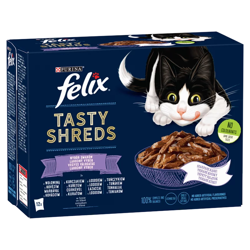 Felix Shreds Vegyes Válogatás teljes értékű eledel felnőtt macskáknak szószban 12 x 80 g (960 g)