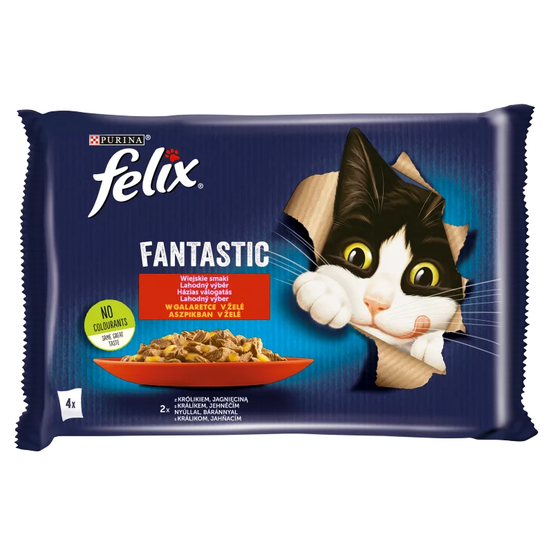 Purina Felix Fantastic nyúllal/báránnyal aszpikban nedves macskaeledel 4 x 85 g