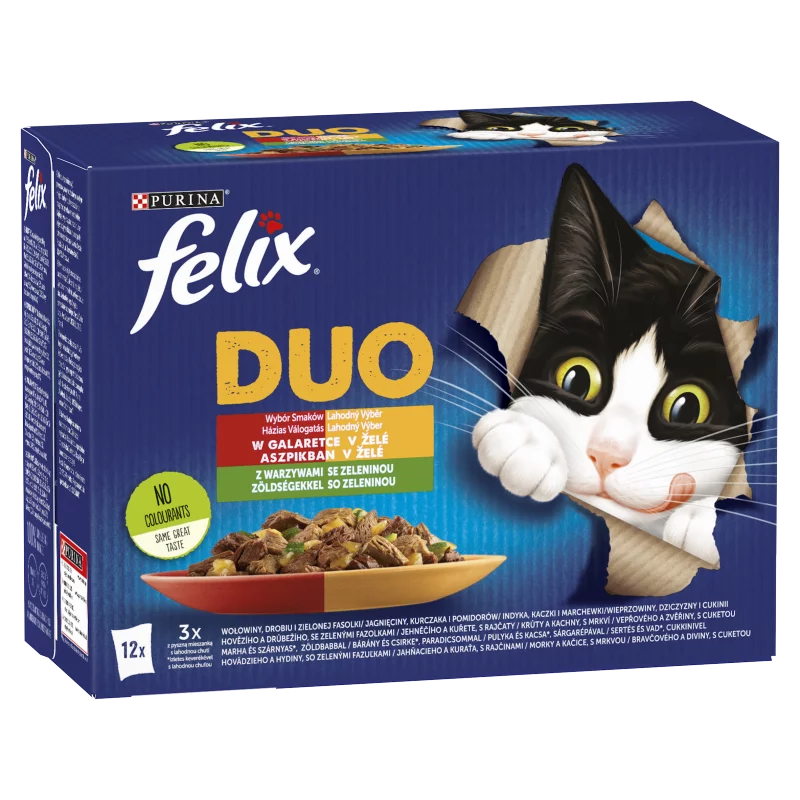 Purina Felix Fantastic Duo házias válogatás  zöldséggel aszpikban nedves macskaeledel 12 x 85 g