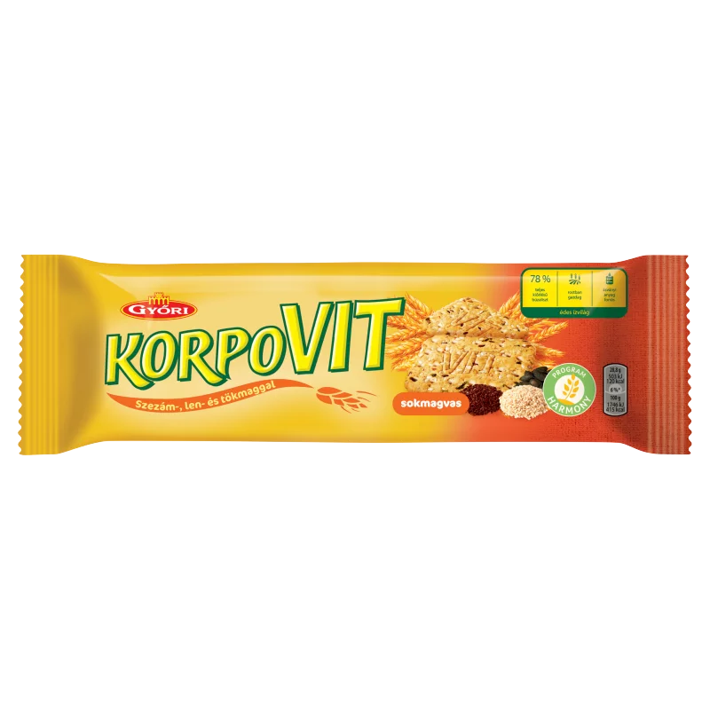 Győri Korpovit ropogós, édes keksz teljes kiőrlésű gabonával és magokkal 174 g