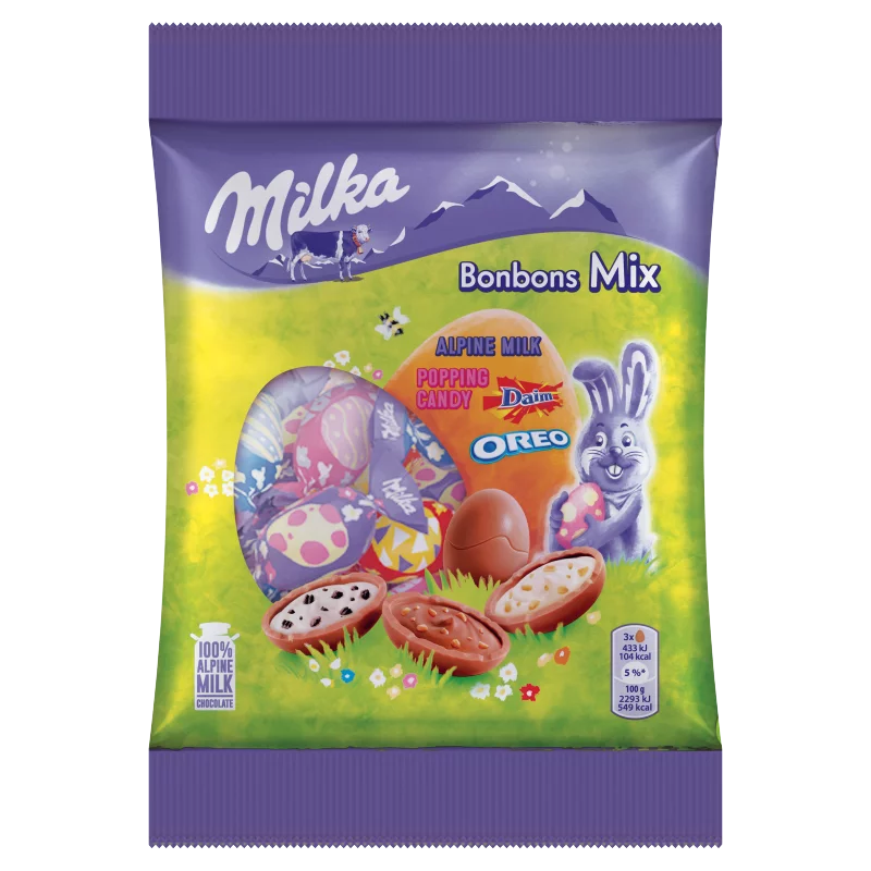 Milka Bonbons Mix alpesi tej felhasználásával készült tejcsokoládé válogatás 132 g
