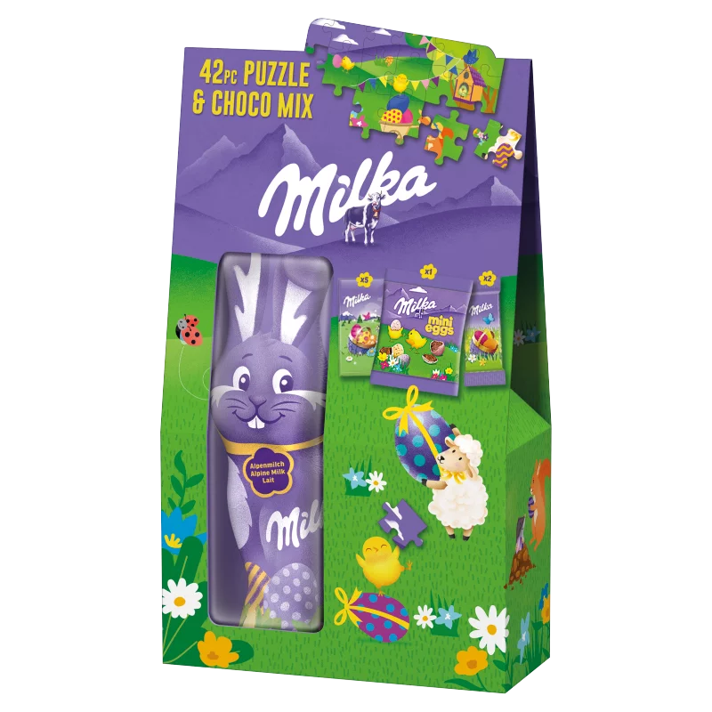 Milka alpesi tejcsokoládé válogatás + 42 darabos Mini puzzle 124 g