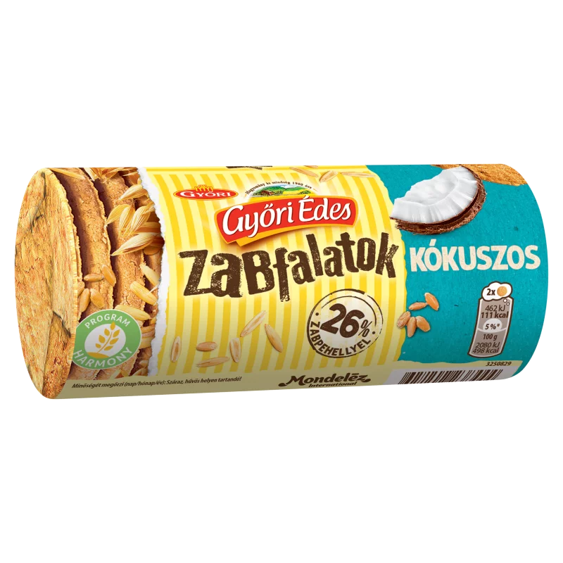 Győri Édes Zabfalatok kókuszos, zabpelyhes, omlós keksz 188 g
