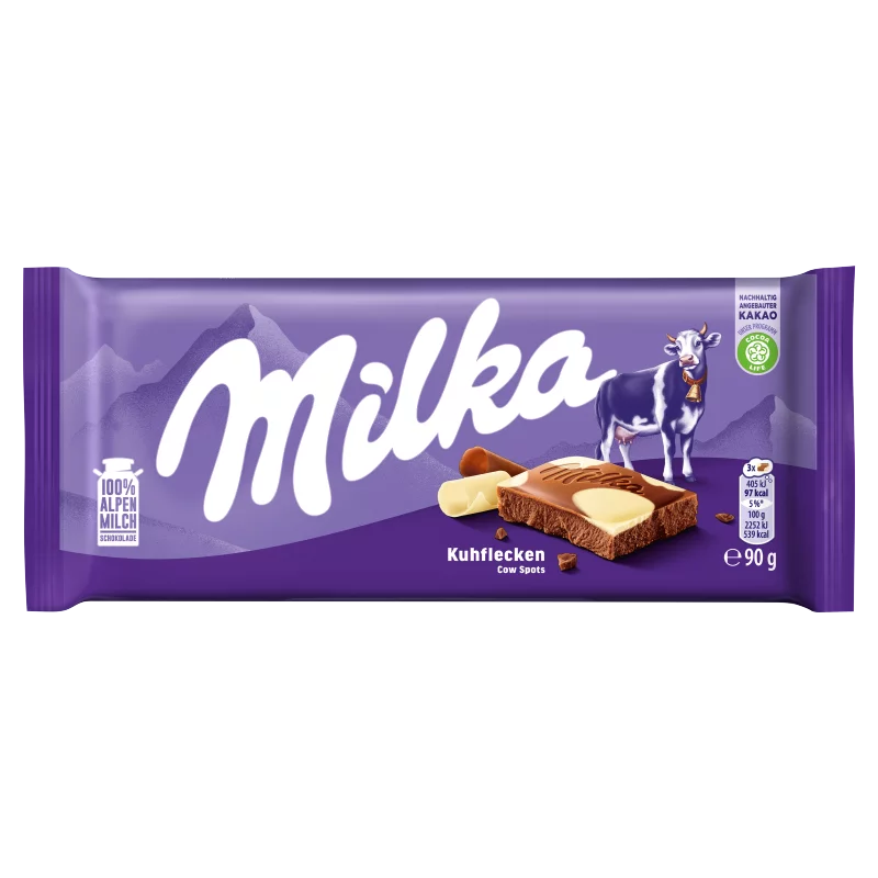 Milka alpesi tej felhasználásával készült tejcsokoládé fehér csokoládéval 90 g
