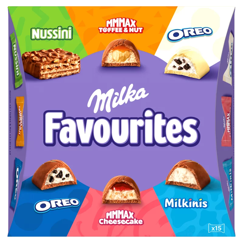 Milka Favourites töltött csokoládék és ostya válogatás 15 db 141 g