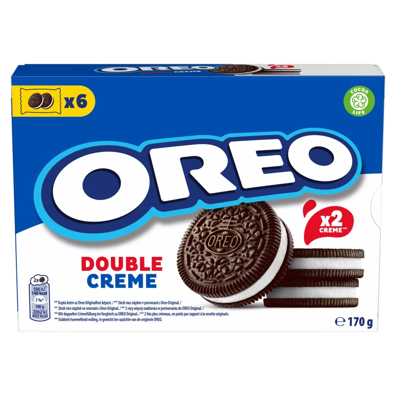 Oreo Double Creme vanília ízű töltelékkel töltött kakaós keksz 170 g