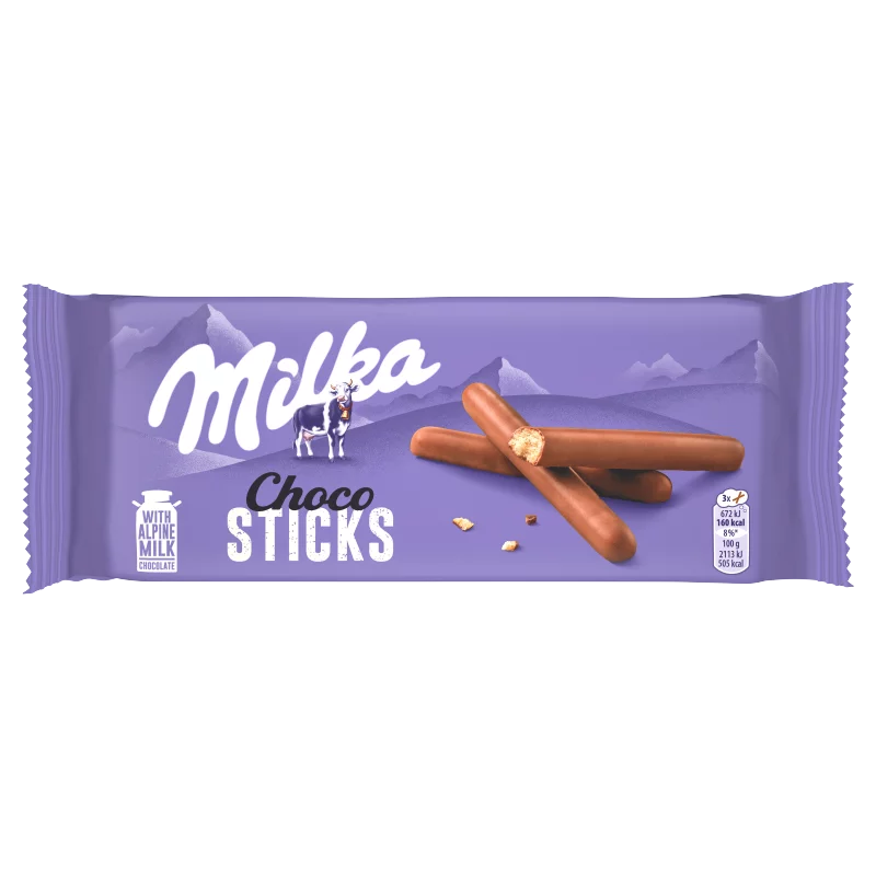 Milka Choco Sticks keksz alpesi tej felhasználásával készült tejcsokoládéval mártva 112 g