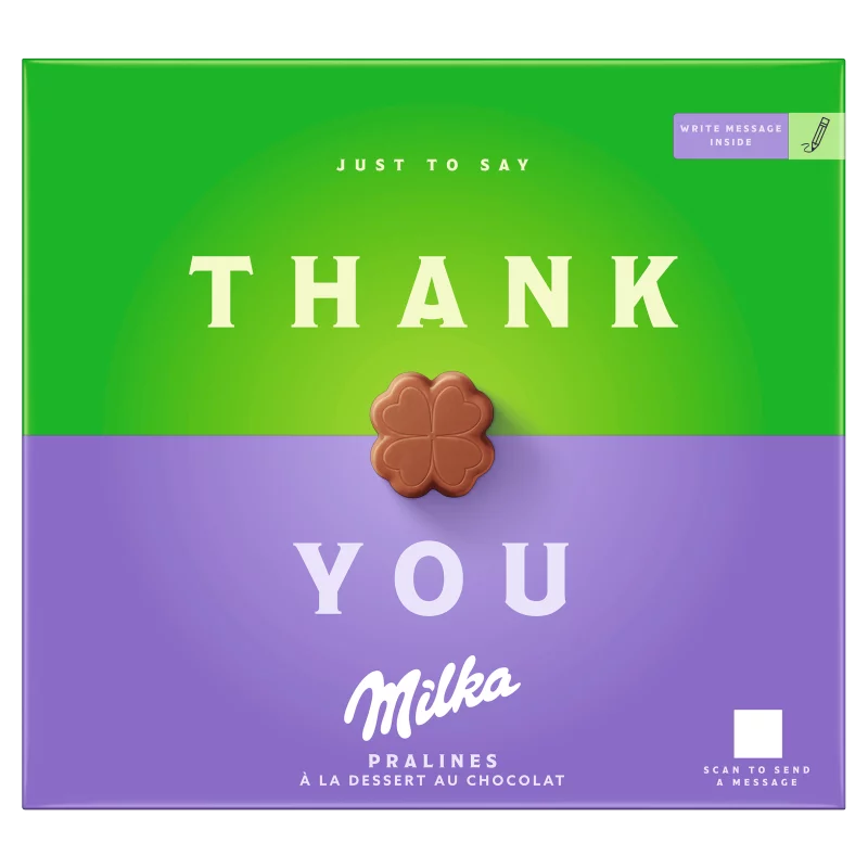 Milka Thank You alpesi tejcsokoládé praliné kakaós krémtöltelékkel 110 g