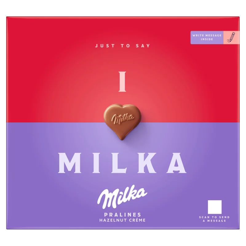 Milka alpesi tej felhasználásával készült tejcsokoládé praliné mogyorós krémtöltelékkel 110 g