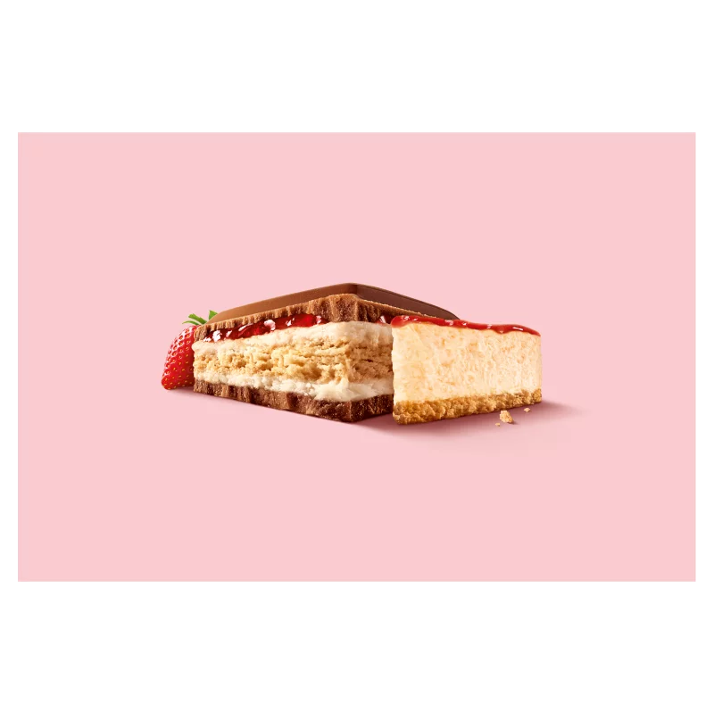 Milka alpesi tejcsokoládé sajttortaízű krémtöltelékkel, epres töltelékkel és keksszel 300 g
