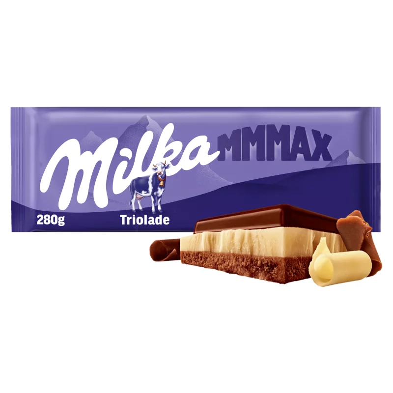 Milka Mmmax Triolade alpesi tejcsokoládé fehércsokoládéval és magas kakaótartalmú csokoládéval 280 g