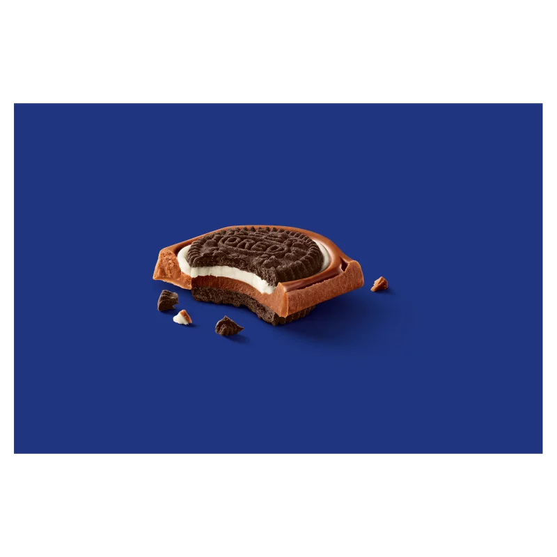 Milka Oreo Sandwich kakaós kekszek vaníliaízű, tejes krémtöltelékkel alpesi tejcsokoládén 92 g