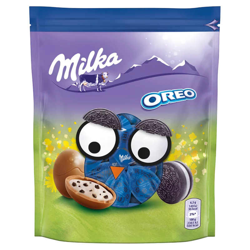 Milka Oreo tejcsokoládé tejes krémtöltelékkel és kakaós kekszdarabokkal 86 g
