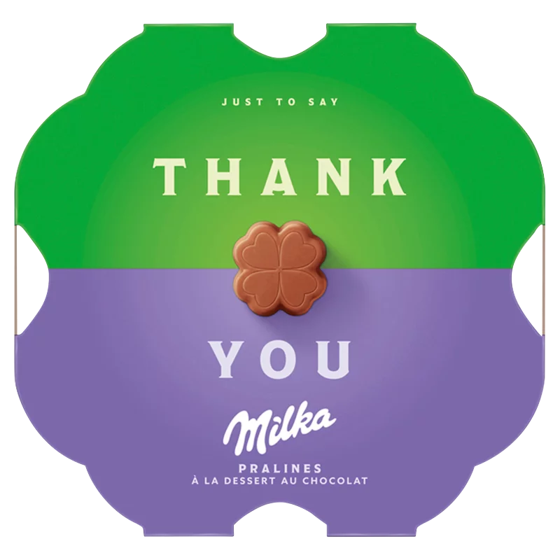 Milka Thank You alpesi tejcsokoládé praliné kakaós krémtöltelékkel 44 g