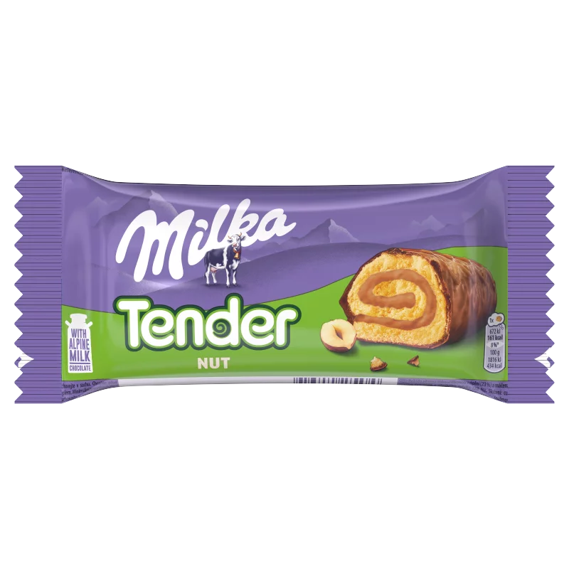 Milka Tender piskótatekercs mogyorós krémtöltelékkel tejcsokoládéval mártva 37 g