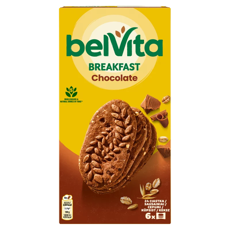 Belvita kakaós, gabonás keksz csokoládédarabokkal 6 x 50 g (300 g)