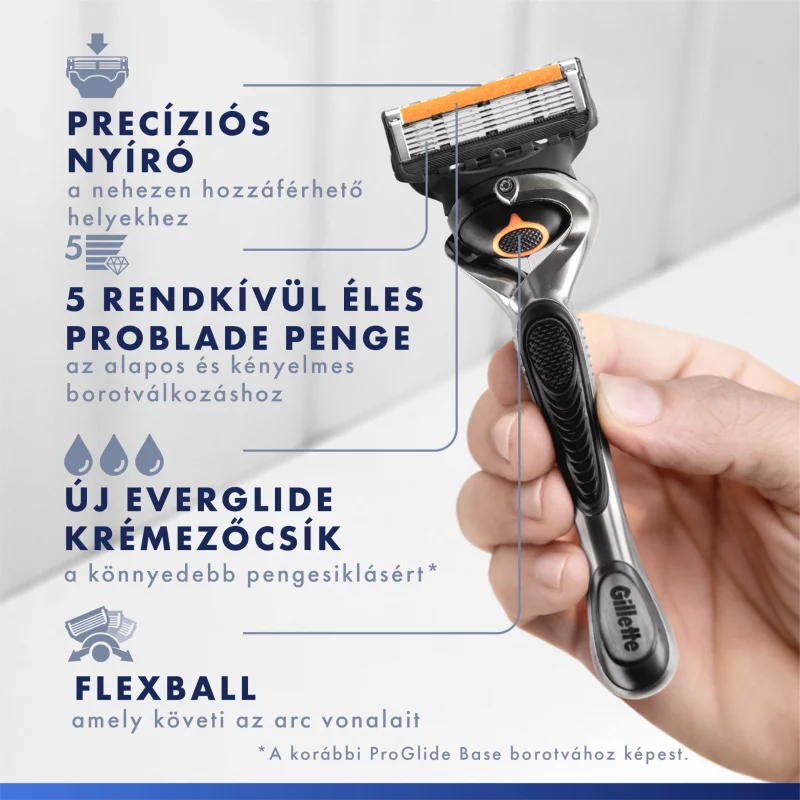 Gillette ProGlide Férfi Borotva, 1 db Gillette 5 Pengés, Borotvabetétek, FlexBall Markolat