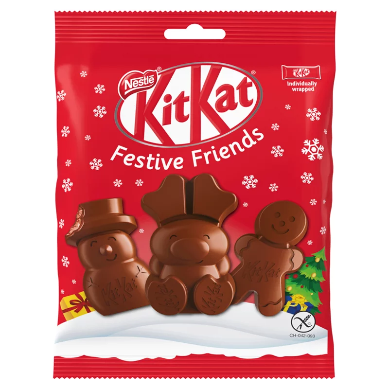 KitKat Festive Friends gluténmentes tejcsokoládé zsírszegény kakaós krémmel rizspehellyel 65 g