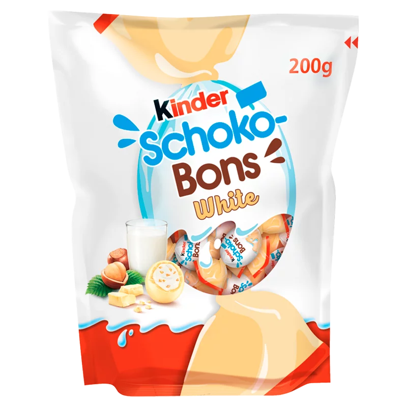 Kinder Schoko-Bons White fehér csokoládé bonbonok tejes krémmel és mogyoródarabkákkal töltve 200 g