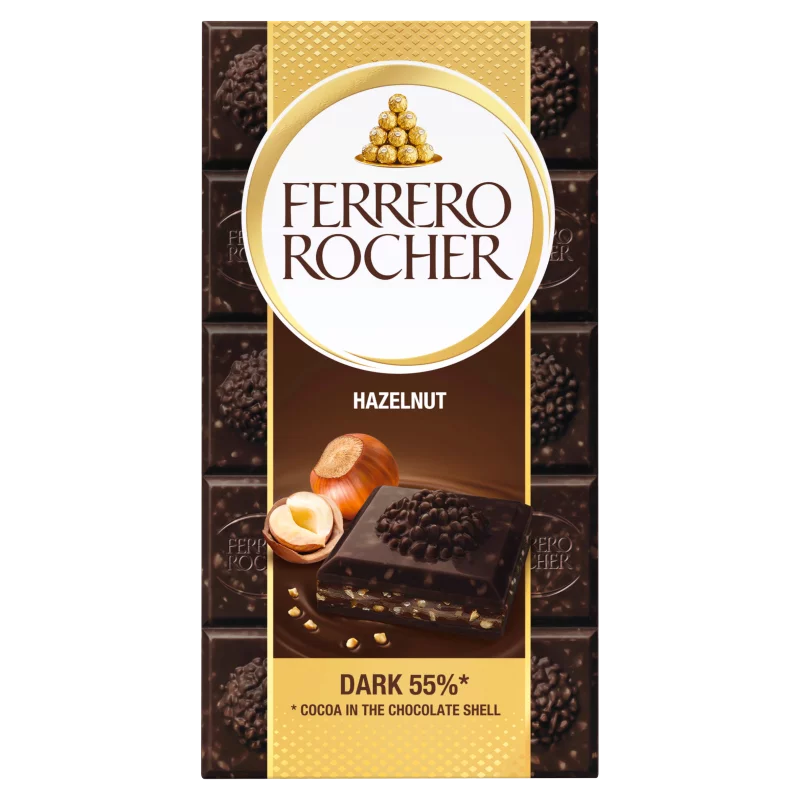 Ferrero Rocher Dark Prémium táblás csokoládé mogyorós töltelékkel és mogyoródarabkákkal 90 g