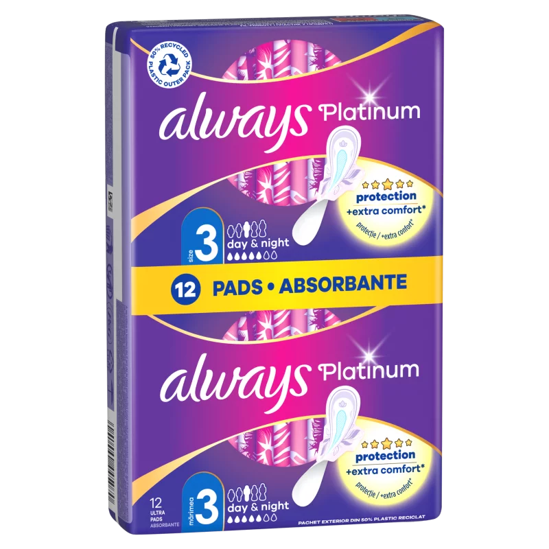 Always Platinum Day & Night Szárnyas Egészségügyi Betét, 12 db