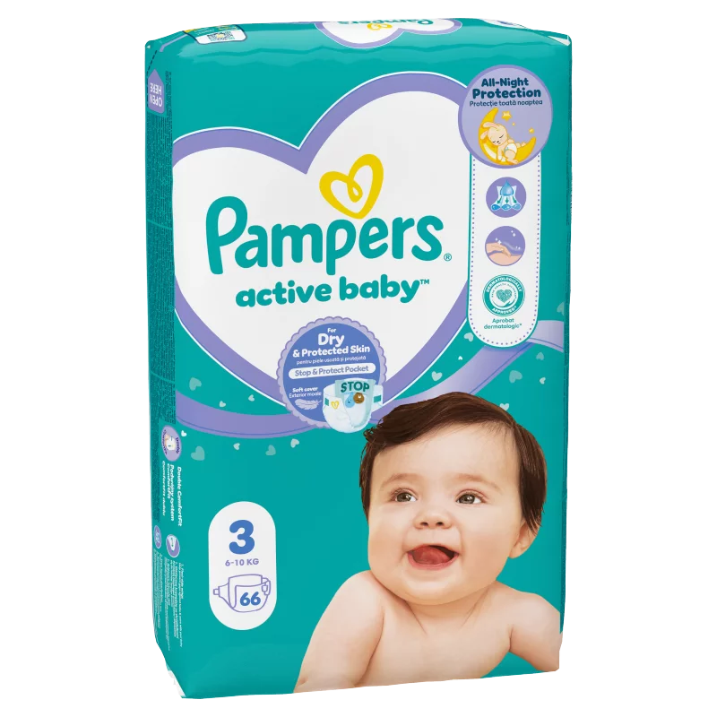Pampers Active Baby Pelenka, Méret: 3, 66 db Pelenka, 6kg-10kg