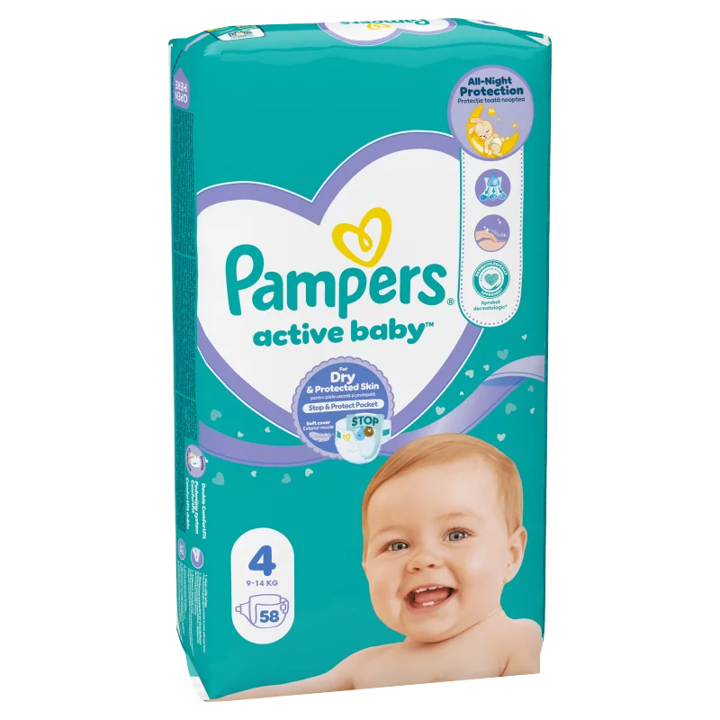 Pampers Active Baby Pelenka, Méret: 4, 58 db Pelenka, 9kg-14kg