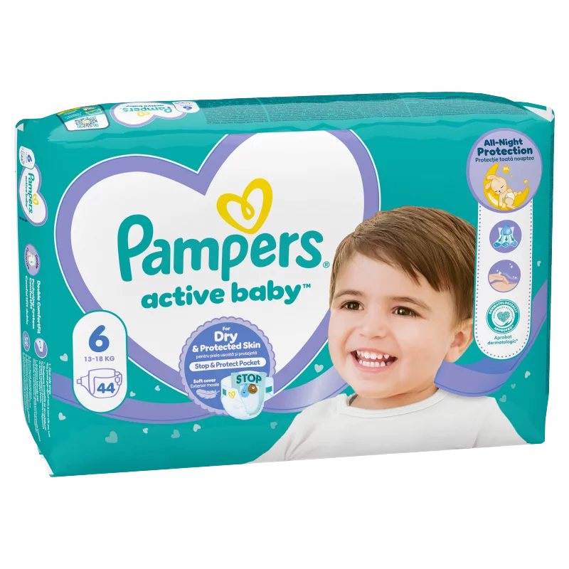 Pampers Active Baby Pelenka, Méret: 6, 44 db Pelenka, 13kg-18kg