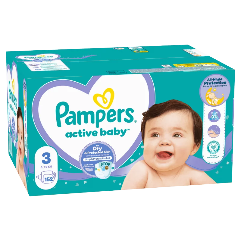 Pampers Active Baby Pelenka, Méret: 3, 152 db Pelenka, 6kg-10kg