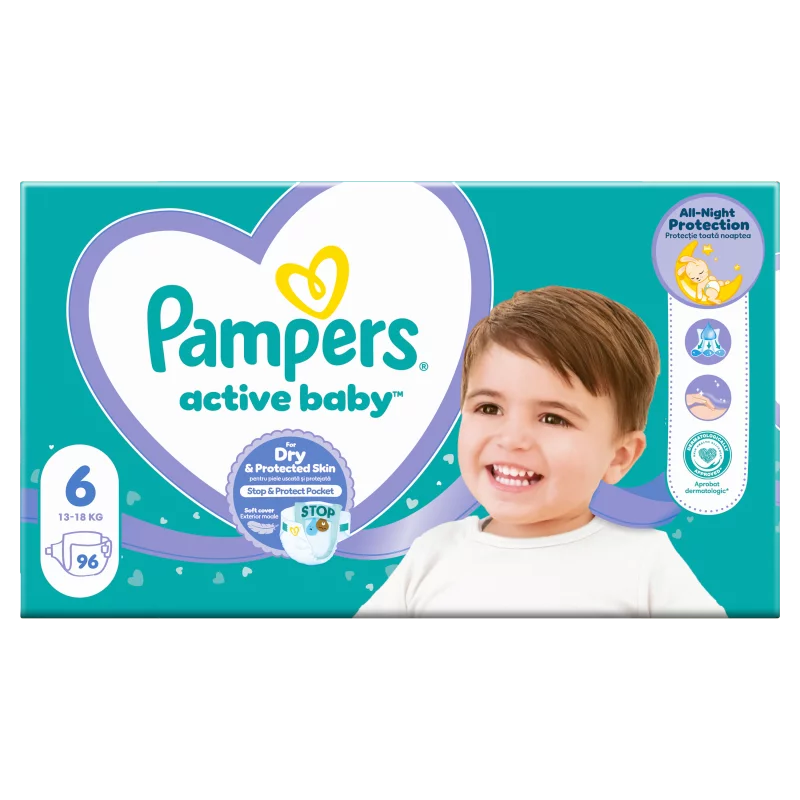 Pampers Active Baby Pelenka, Méret: 6, 96 db Pelenka, 13kg-18kg
