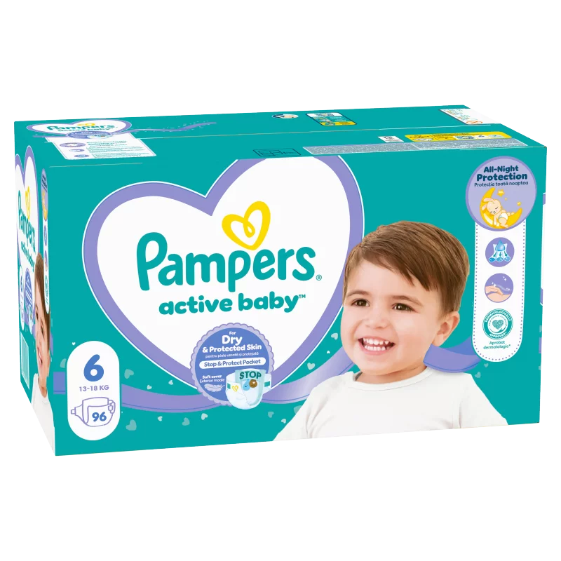 Pampers Active Baby Pelenka, Méret: 6, 96 db Pelenka, 13kg-18kg