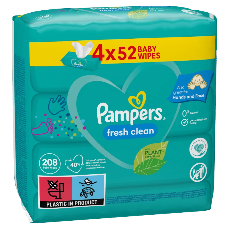 Pampers Fresh Clean Nedves Törlőkendő, 4 Csomag = 208 db