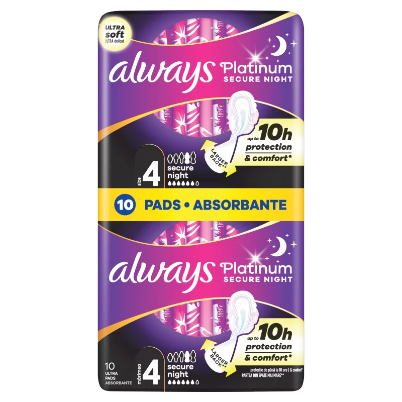 Always Platinum Secure Night (4-Es Méret) Szárnyas Egészségügyi Betét, 10 db