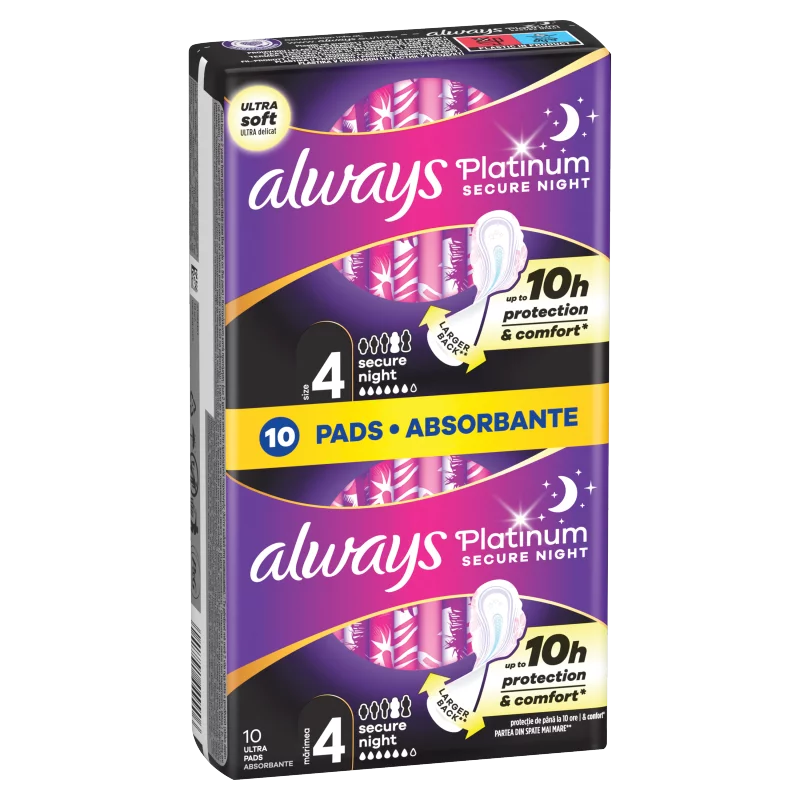 Always Platinum Secure Night (4-Es Méret) Szárnyas Egészségügyi Betét, 10 db