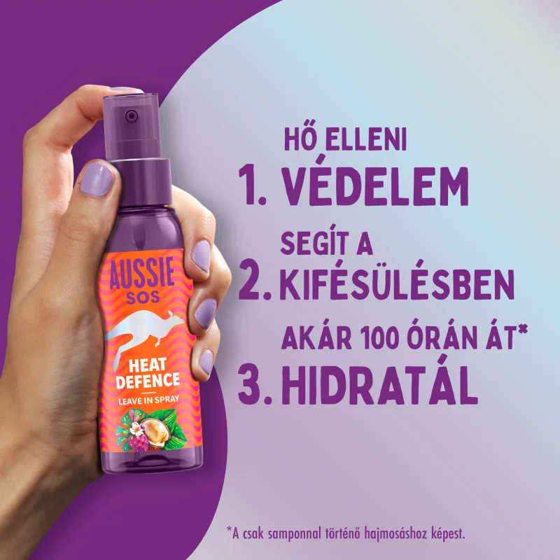 Aussie SOS Heat Defence hajon hagyható Spray 100ml Hővédelemre és 100 Órás Hidratálásra