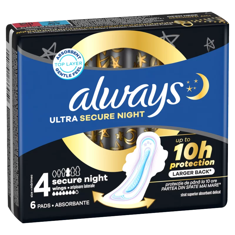 Always Ultra Secure Night Egészségügyi Betét (4-es Méret) Szárnyas Betét x 6]