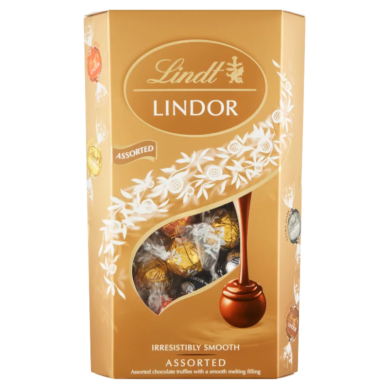 Lindt Lindor vegyes tejcsokoládé, mogyorós tejcsokoládé, fehér és étcsokoládé krémmel töltve 600 g