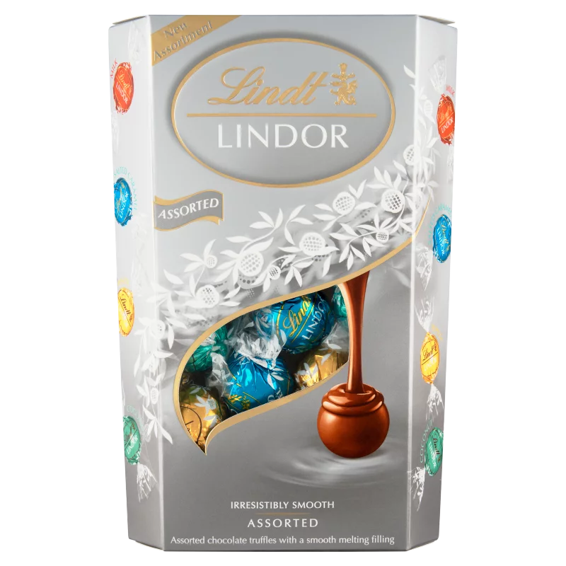 Lindt Lindor vegyes tej- és fehércsokoládé pralinék lágy töltelékkel 337 g 