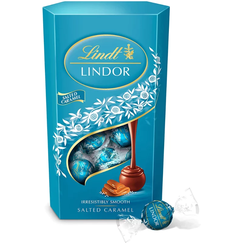 Lindor sós karamellás tejcsokoládégolyók 600g díszdobozban