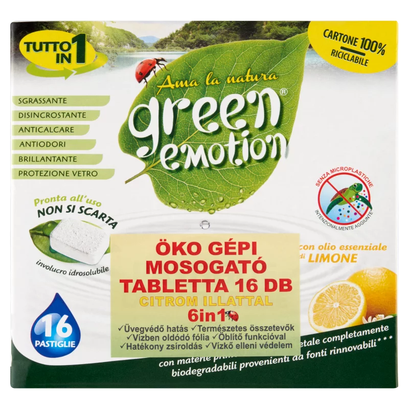 Green Emotion öko gépi mosogató tabletta 6 az 1-ben citrom illattal 16 db 288 g
