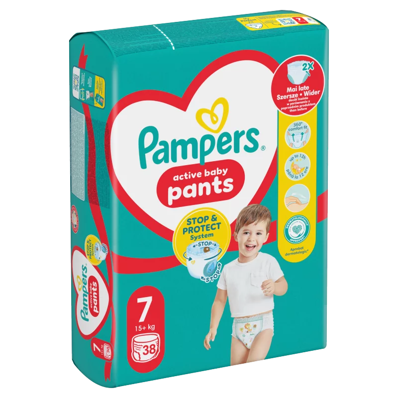 Pampers Active Baby Bugyipelenka, Méret 7, 38 Bugyipelenka, 15kg+