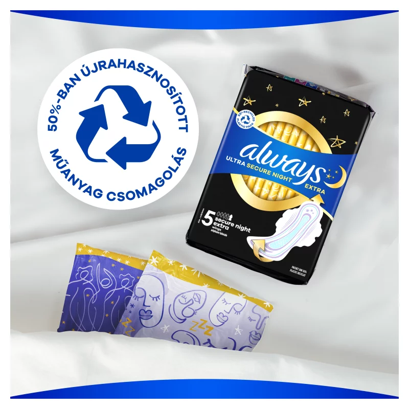 Always Ultra Secure Night Extra Egészségügyi Betét (5-ös Méret) Szárnyas Betét x 10]