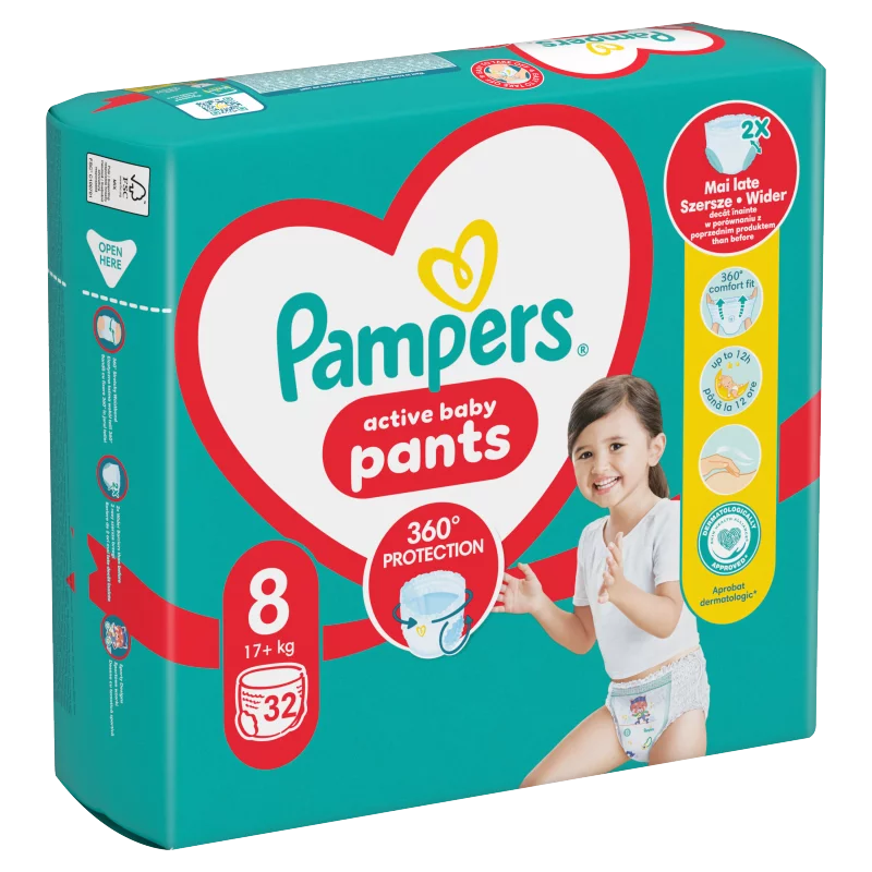 Pampers Active Baby Bugyipelenka, Méret 8, 32 Bugyipelenka, 17kg+