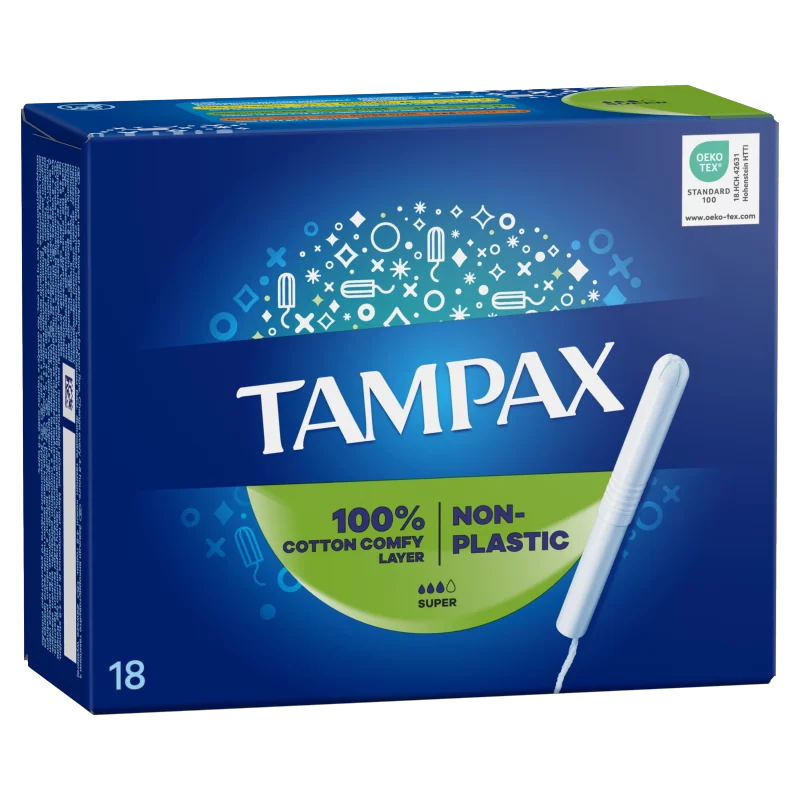 Tampax Super Tampon Kartonból Készült Applikátorral, 18 db