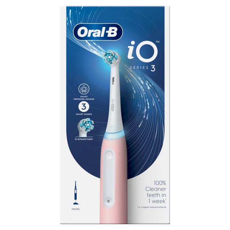 Oral-B iO 3 Elektromos Fogkefe, Rózsaszín, Braun Tervezéssel