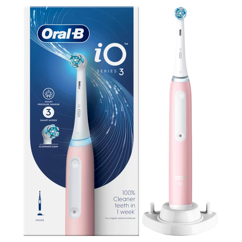 Oral-B iO 3 Elektromos Fogkefe, Rózsaszín, Braun Tervezéssel