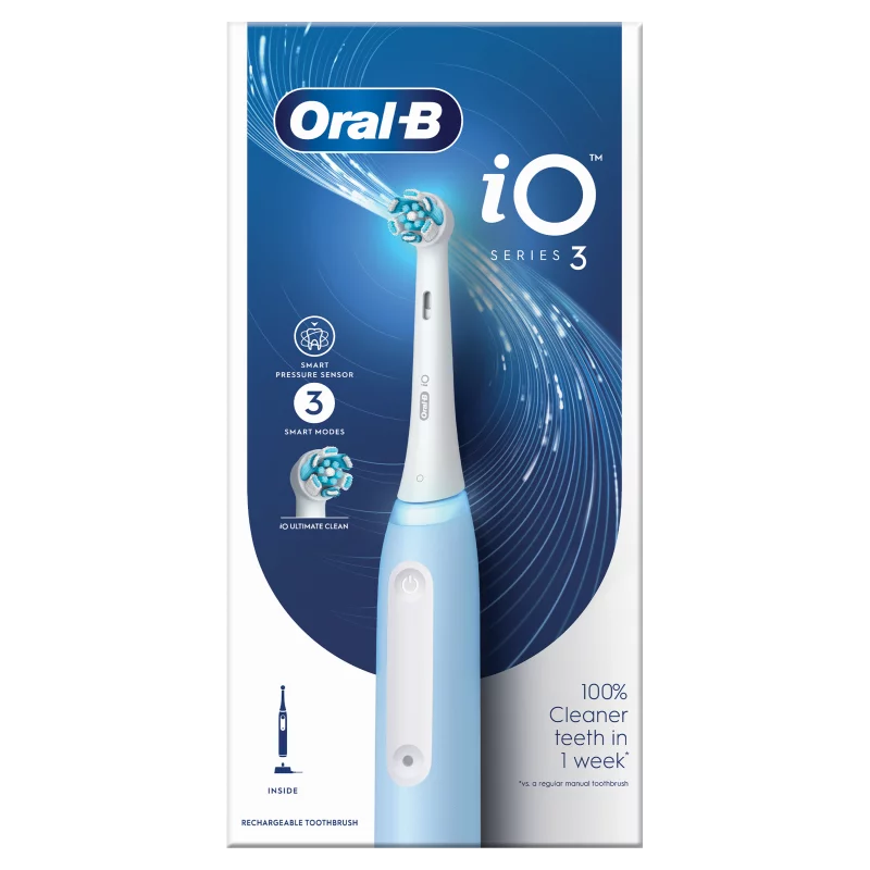 Oral-B iO 3 Elektromos Fogkefe, Kék, Braun Tervezéssel